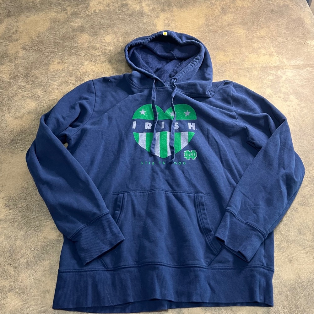 Life‎ is Good Hoodie Women Large Blue Notre Dame Irish Heart Sweatshirt